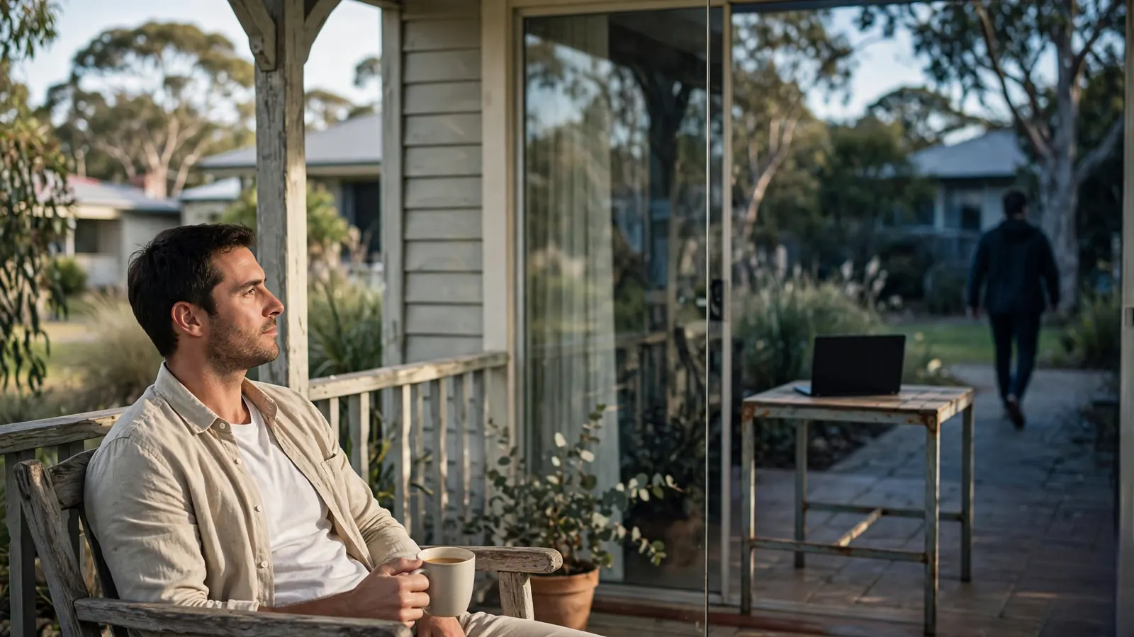 Person on verandah and a separated provider figure illustrating legal liability divide